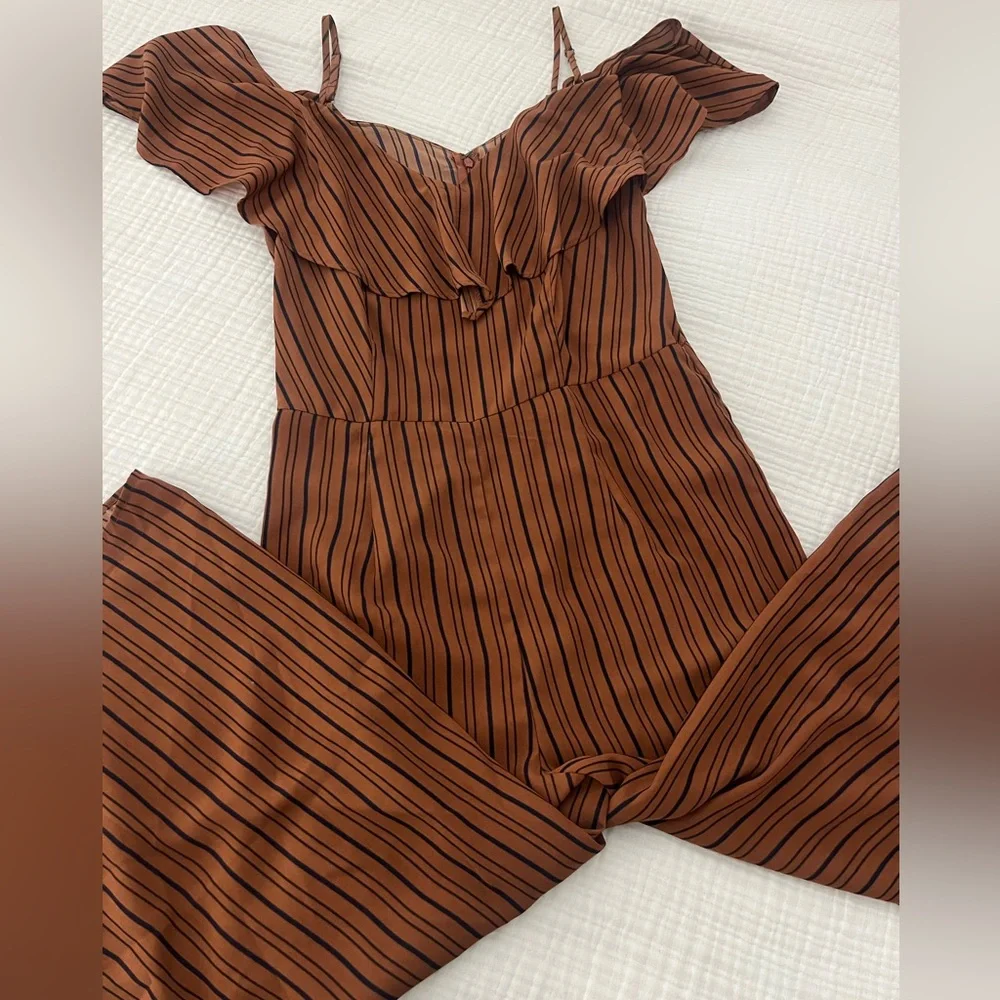 Xhilaration Brown and Navy Striped Jumpsuit - Picture 4 of 9